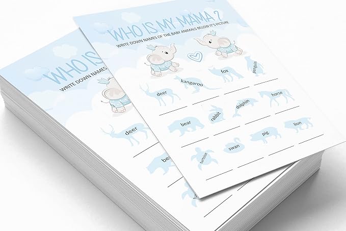 Pack of 50, Boy/Girl Baby Shower Party Collection, Who Is My Mama? Baby Shower Party Games, Activities, Decorations, Baby Elephant Theme Party Supplies