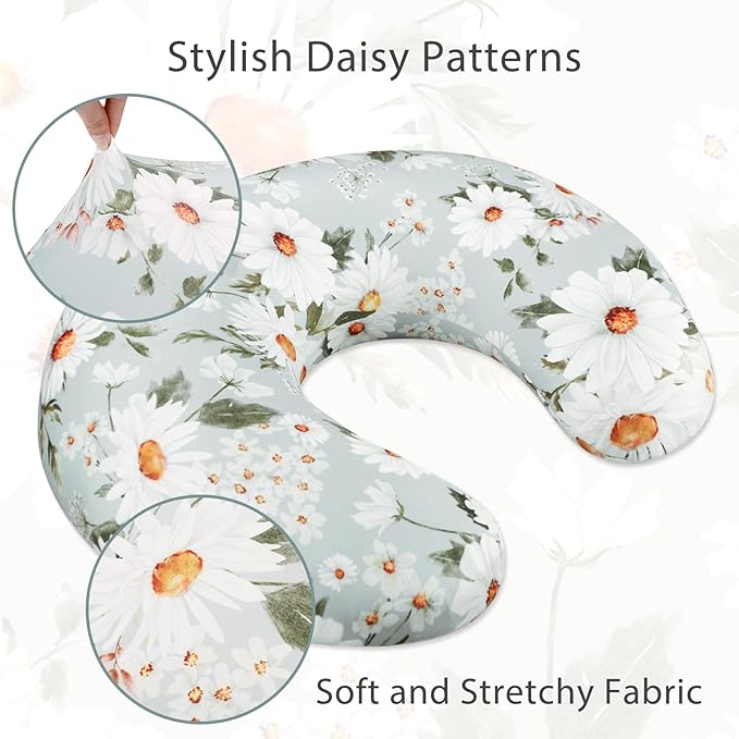 Pea Pod Nursing Pillow Cover Breastfeeding Pillow Slipcover for Moms Soft Breathable, Newborn Infant Feeding Pillow Covers for Baby Girl Boy, Daisy