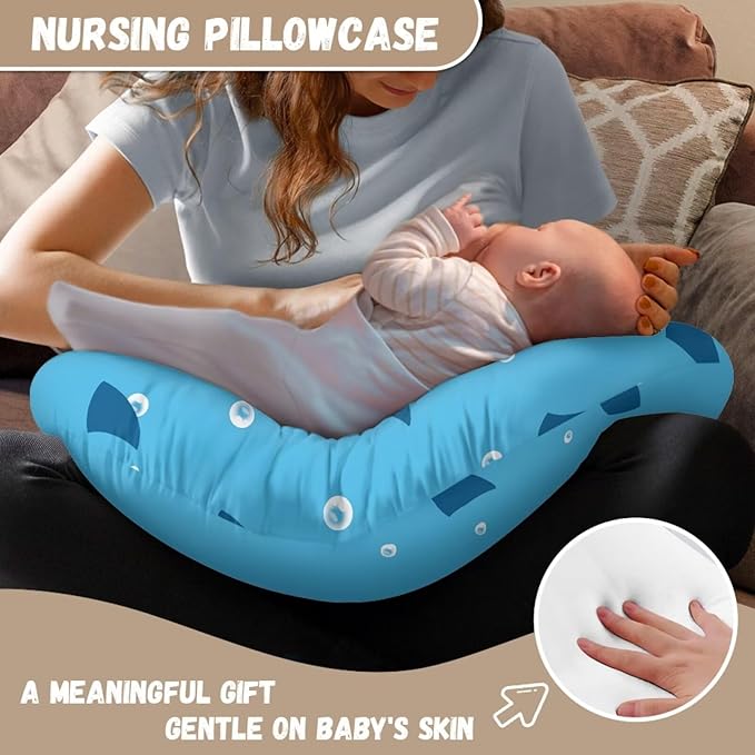 Blue Shark Nursing Pillow Cover, Breastfeeding Pillow Slipcover for Baby Boys & Girls, Soft Nursing Pillow Case for Newborn, Washable & Breathable