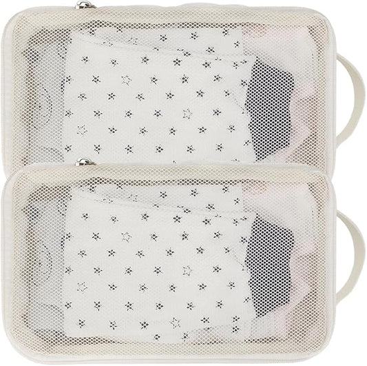 MOMIGO Baby Diaper Bag Organizer Pouches - 2 Pack Waterproof Pod Hanging Diaper Bag Mesh Bag Reusable, Washable or Baby Cloth Diapers (White)