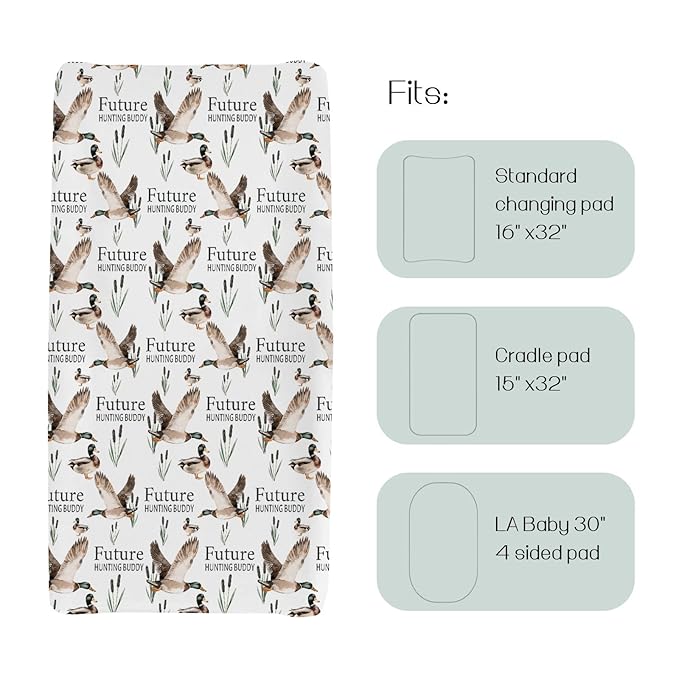 HawSkgFub Future Duck Hunting Buddy Changing Pad Cover for Baby Boy, Wild Mallard Hunter Diaper Change Table Covers, Soft Stretchy Breathable Safe Snug Fitted Changing Mat Sheets Fit 32"/34" x 16"