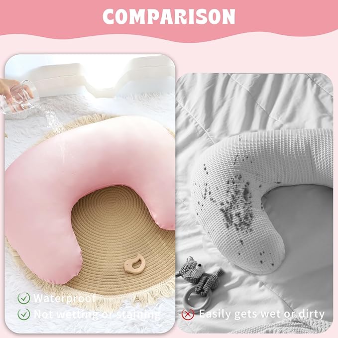 Hooyax Waterproof Nursing Pillow Cover, Stretchy Nursing Covers for New-Designed Breastfeeding Pillows, Adorable Infant Feeding Pillow Slipcover for Baby Boy and Girls (Pink)