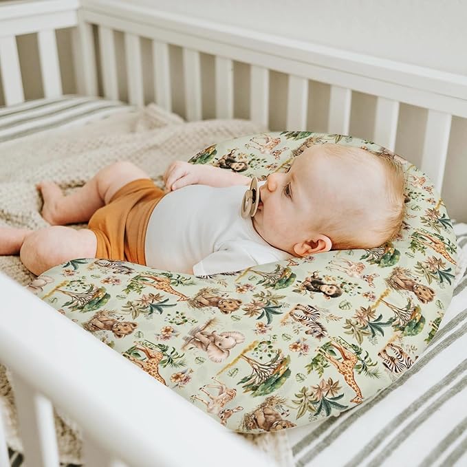 Safari Jungle Animals Baby Nursing Pillow Covers for Boy Girl Lion Zebra Monkey Giraffe Elephant Trees Nursing Slipcovers for Breastfeeding Pillows African Animal Soft Stretchy Cover for Newborn