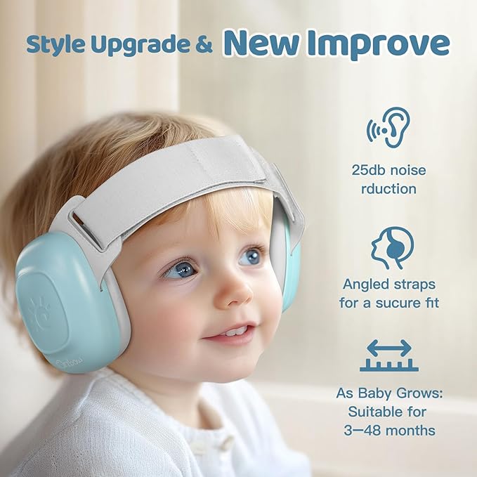 Orzbow Baby Headphones for Noise, Baby Ear Muffs Noise Protection for Newborn Toddler 3-48 Months - CE & ANSI Certified, Adjustable Infant Ear Protection for Travel Sleep, 25dB Sound Reduction, Blue