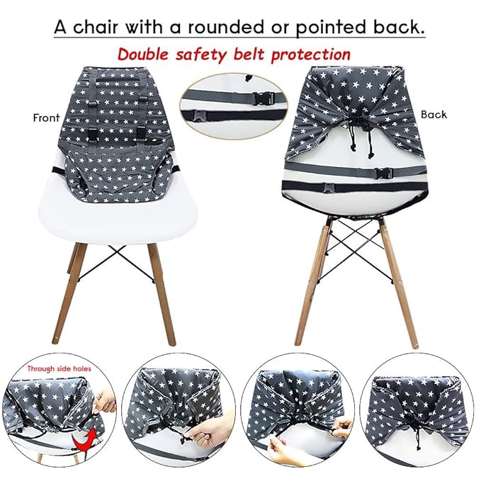 Portable Baby High Chair Safety Seat Harness for Toddler, Baby Travel Essential Easy High Booster Seat Cover for Infant Eating Feeding Camping with Adjustable Straps Shoulder Belt,Holds Up to 38lbs.