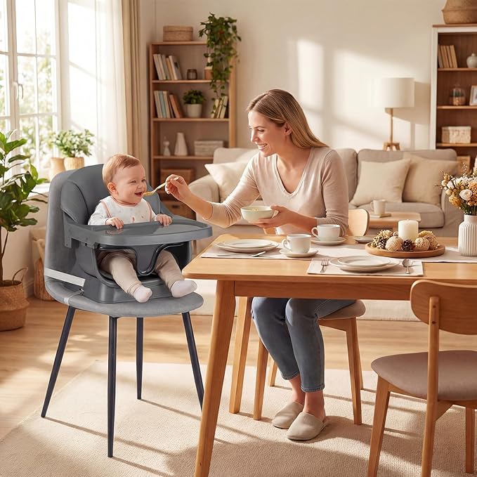 HONEY JOY 9-in-1 Baby High Chair, Convertible Wood Highchair for Babies and Toddlers/Dining Booster Seat/Table & Chair Set, Toddler Stool w/5-Point Safety Harness, Removable Cushion & Tray (Dark Gray)