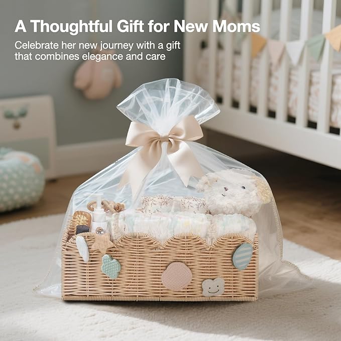 Wicker Diaper Caddy Organizer, Nursery Storage Basket for Diapers and Baby Wipes, Baby Essentials Organizer for Changing Table, Splinter Free Rattan Style (Natural, L)