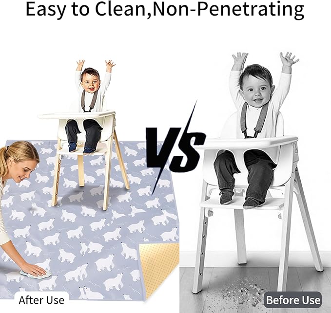 Splat Mat for Under High Chair/Arts/Crafts, Washable Baby Spill Mat Waterproof Non-Slip Floor Splash Mat, Portable Play Mat and Table Cloth (Bear, 43"x 43")