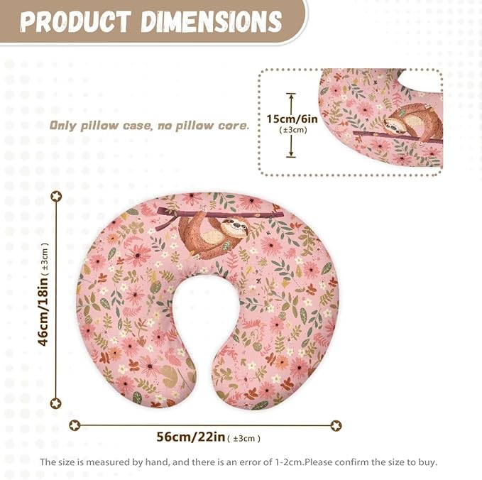 Nursing Pillow Covers U-Shaped Sloth Print Feeding Pillow Cover for Nursing Pillow Hidden Zipper Design Soft and Skin-Friendly