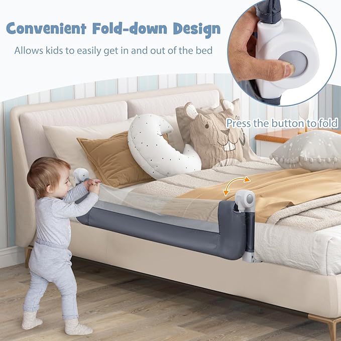 BABY JOY Bed Rails for Toddlers, Extra Long, Swing Down Safety Bed Guard for Convertible Crib, Folding Baby Bedrail for Kids Twin, Double, Full Size Queen & King Mattress (47-Inch, Dark Gray)