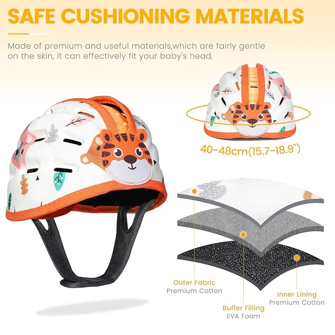 Baby Head Protector for Crawling and Walking, Anti-Collision Soft Infant Helmet for 6-24 Months, Breathable & Ultra-Lightweight & Expandable and Adjustable (Orange Tiger)