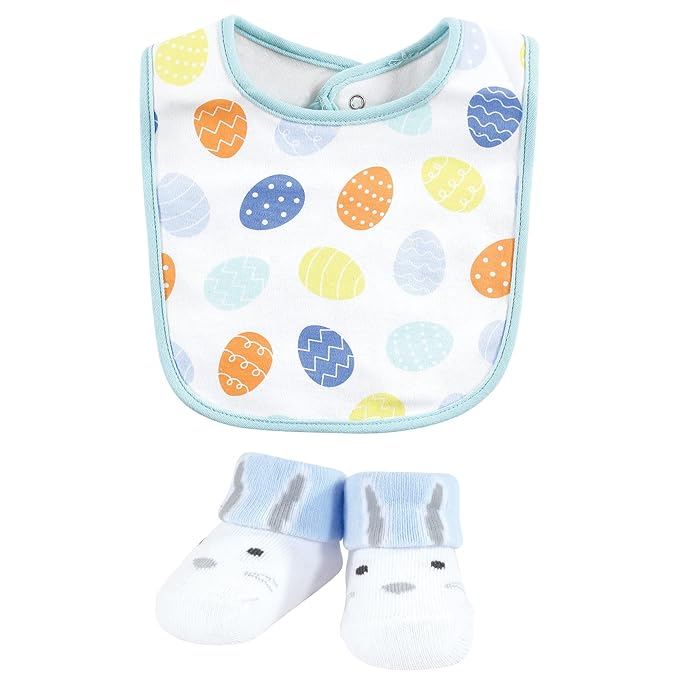 Hudson Baby Unisex Baby Cotton Bib and Sock Set, Hoppy Easter, One Size