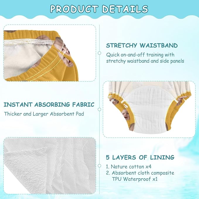 Joko Ivery 1 Yellow Orange Custom Potty Training Pants Soft Traning Potty Panty for Boys Toddlers Girls 5T 3Pcs