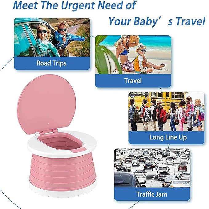 portable, foldable potty seat for toddler, Training Toilet Seat Emergency Toilet for Car, Camping, Outdoor, indoor (pink, small)