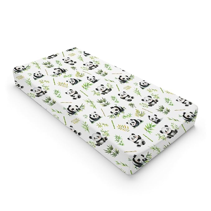 Watercolor Panda Green Leaves Baby Changing Pad Cover Sheets for Boy Girl 32''x16'' Cute Bear Unisex Fitted Diaper Changing Table Sheets Soft Breathable Baby Changing Table Mats