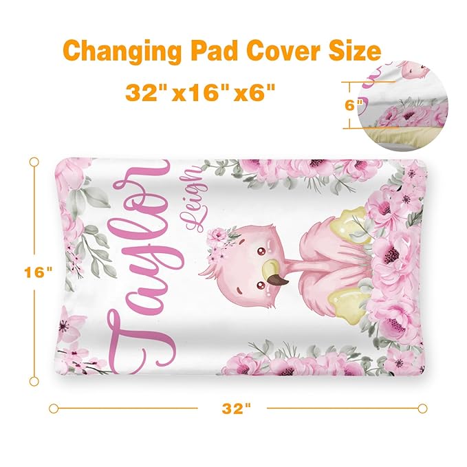 Custom Changing Pad Cover Set - Jersey Knit Comfy CozyUltra Soft Unisex Diaper Changing Table Covers with Personalized Name for Baby Boys Girls - Waterproof Ultra Soft 4 Pcs Set Style18