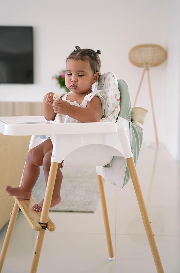 Nibble and Rest Highchair Handy Pocket Pouch, Compatible with IKEA Antilop Highchair, High Chair Accessories, Wipeable and Waterproof Material, One Large Pouch with an Internal Zip Pocket-(Sage)