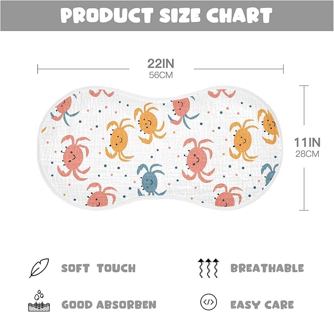vvfelixl Muslin Burp Cloths Colorful Crab Baby Washcloths for Baby Girl Boys 2 Pack