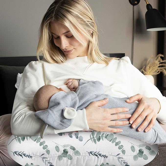 Little Grape Land Muslin Nursing Pillow Covers 2 Pack, 100% Cotton Removable Breastfeeding Pillow Covers, Feeding Pillow Slipcovers for Baby Boys & Girls, (Leaves & Green)