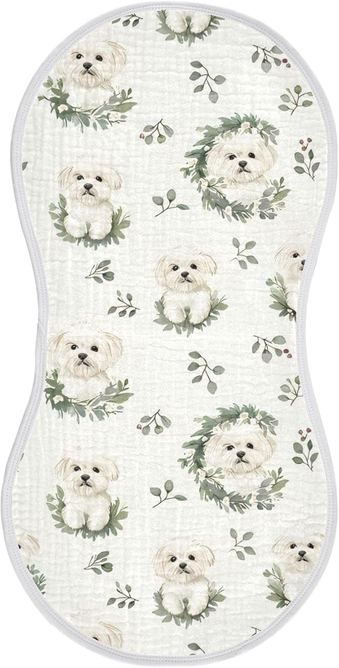 vvfelixl Baby Burp Cloths Cartoon Maltese Dog Wear Wreath Baby Newborn Cotton Burping Cloths Set Babys Washcloths 4 Pack