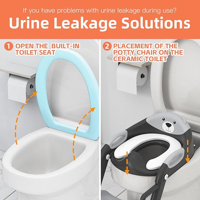 Potty Training Seat with Step Stool Ladder, Toddler Toilet Seat for Boys Girls, Adjustable 6 Heights Fits Round & Elongated Toilets, Anti-Slip Pads & Leak-Proof Guard