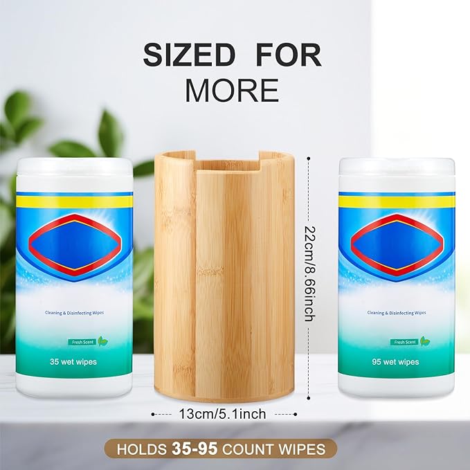 SiliFine Bamboo Wipes Dispenser Container, Disinfectant Wall Mounted Disinfectant Wipes Holder Decorative Bamboo Kitchen Organizer for Bathroom Office Classroom Countertop Home