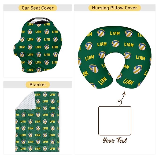 Baby Nursing Pillow Cover - Personalized Name Volleyball Theme Breastfeeding U-Shaped for Bottle Feeding, Ultra Soft Comfortable Breastfeeding Pillow Cover for Infant Baby Boys and Girls