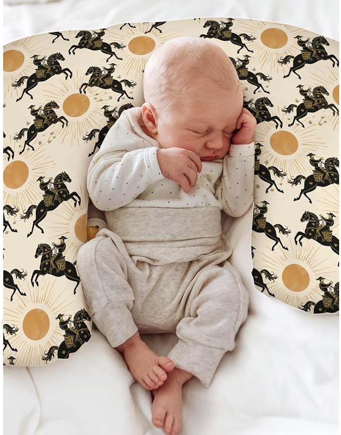 Western Cowboys Sunshine Nursing Pillow Covers for Boy Girl Cowboy Horse Sun Nursery Feeding Pillowcase for Breastfeeding Pillows Wild West Desert Soft Stretchy Removable Covers for Newborn Infant