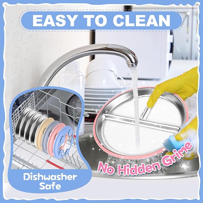 OVV Stainless Steel Kids Plates (2 Pack) 8 Inch Toddler Divided Plates with ﻿Removable Silicone Sleeves & 5 Suction Cups Baby Self Feeding | Mess-Free Mealtime | Dishwasher Safe