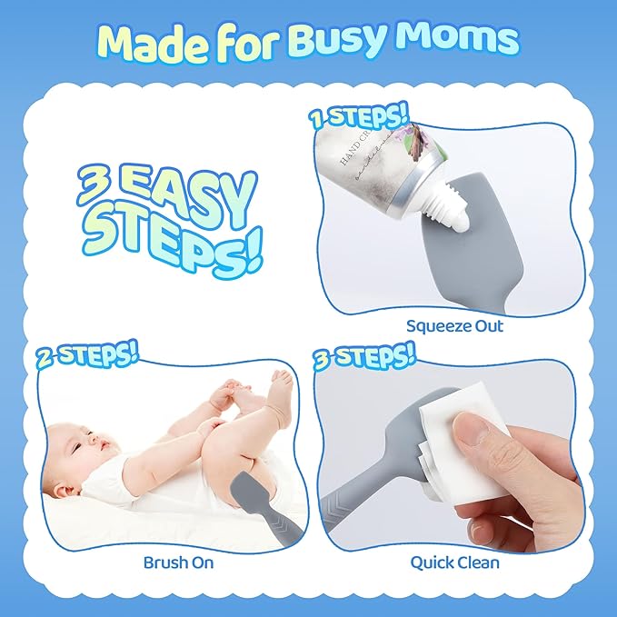 4-Pack Diaper Cream Spatula – Soft-Flex Silicone Butt Spatula for Babies, 2 Large & 2 Mini with Travel Case, Gentle Yet Firm Tip for Smooth, Even Diaper Rash Cream Application, Newborn Baby Essential