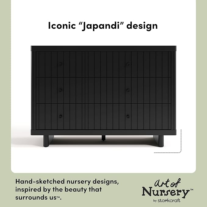 Storkcraft Kyoto 6 Drawer Dresser (Black) - GREENGUARD Gold Certified, Sturdy Wood Dresser for Nursery & Kids' Bedroom, Safety Interlocking Drawer System, and Easy Assembly with Pre-Installed Tracks