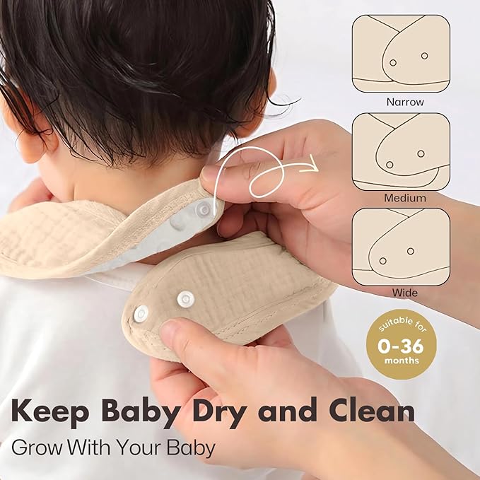 Drool Bibs for Baby Girls & Boys, 8 Pack Baby Muslin Bibs for Drooling and Teething with Hidden Pocket, Soft Cotton, Extra Absorbent, Mess-proof, for Toddler, Newborn, Infant