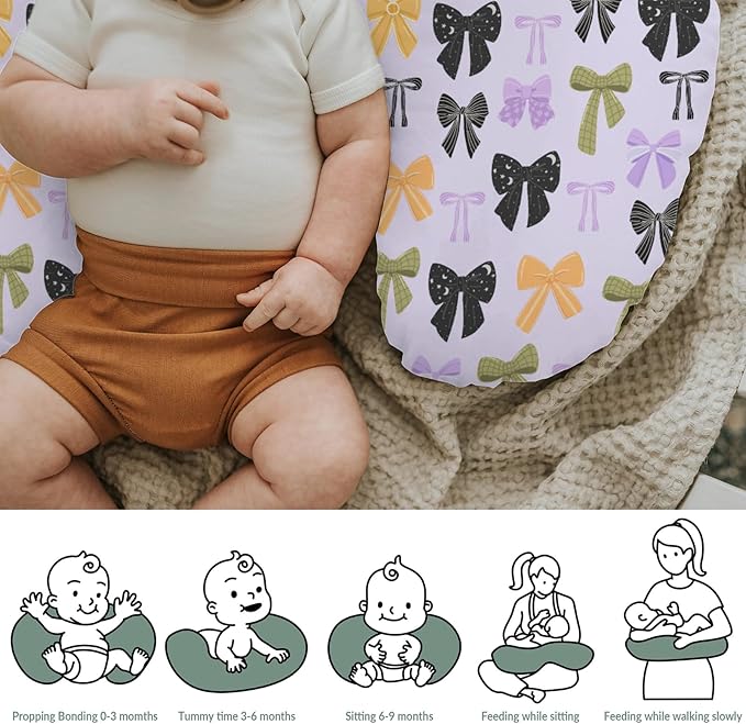 Colorful Halloween Bows Baby Nursing Pillow Covers for Boy Girl Fall Autumn Bows Nursery Pillowcase for Breastfeeding Pillows Spooky Cute Girly Ribbons Soft Stretchy Slipcovers for Newborn Infant