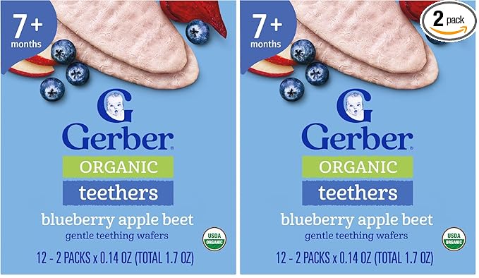 Gerber Snacks for Baby Teethers, Organic Gentle Teething Wafers, Blueberry Apple Beet, 1.7 Ounce, 12 Count Box (Pack of 2)
