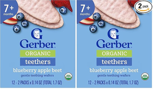 Gerber Snacks for Baby Teethers, Organic Gentle Teething Wafers, Blueberry Apple Beet, 1.7 Ounce, 12 Count Box (Pack of 2)