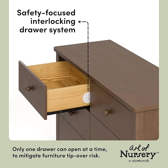 Storkcraft Rio 6 Drawer Dresser (Hazelnut) – GREENGUARD Gold Certified, Wood Dresser for Bedroom, Kids & Nursery Storage Chest, Safety Interlocking Drawers, Pre-Installed Tracks, Kids Chest