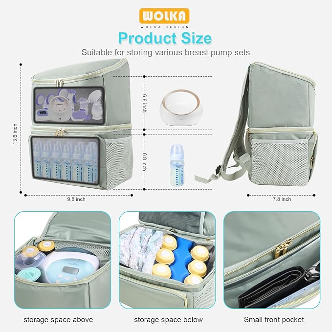 Wolka Breast Pump Bag with Insulated Compartments,Breastmilk Cooler Backpack for Spectra S1,S2 Medela