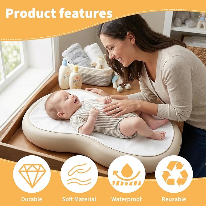 6 Pcs Changing Pad Liner, Compatible with Keekaroo Peanut Changer, Quilted Thicker Non-Slip Reusable Machine Washable Waterproof Changing Table Liners, White