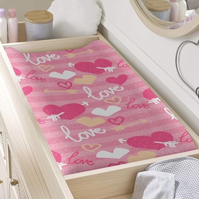 Love Heart Changing Pad Cover for Baby Girls Boys Comfort Diaper Change Table Pad Covers Soft Changing Pad Sheets