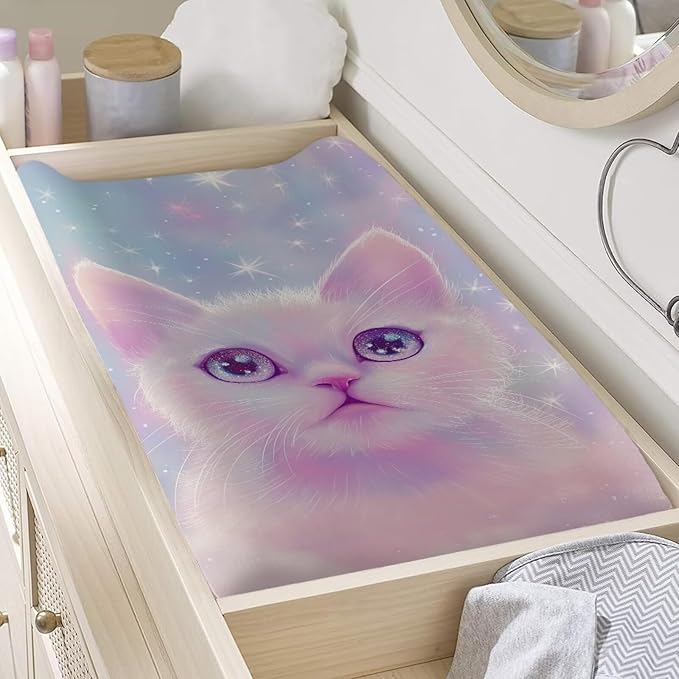 Cute Cat Changing Pad Cover Stretchy Soft Universal Tray Table Mat Waterproof Lightweight Breathable Cradle Sheets Fit 32"x16" Contoured Pad