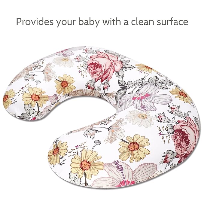 Floral Nursing Pillow Cover, Breastfeeding Pillow Slipcover for Baby Girls,Flower Minky Toddler Blanket for Girls
