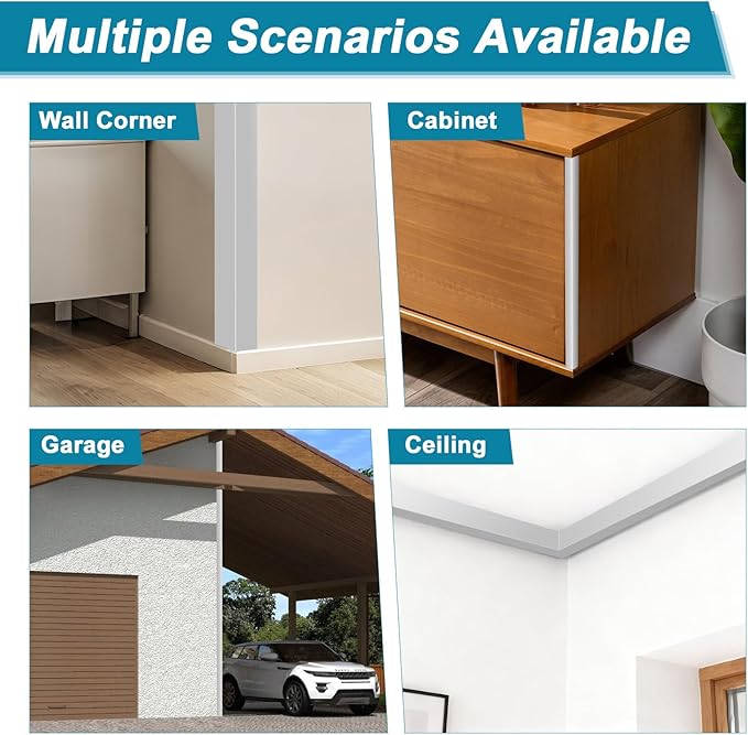 Raytano 4Pcs 45" L ×1" W Self Adhesive Metal Corner Protectors, Modern Aluminum Wall Corner Guards for Wall Door Furniture Cabinet Baseboard Frame Protection and Decoration (Size:45" x 1",Silver)