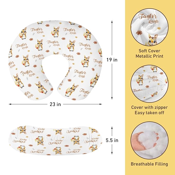 Dyoart Custom Baby Nursing Pillow Cover for Nursing, Animal Theme Removable Nursing Covers for Breastfeeding Pillows, Ultra Soft Comfortable Slipcover for Newborn Baby Boys and Girls, Cute Squirrel