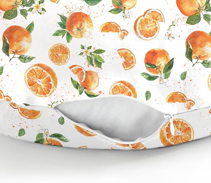 Watercolor Oranges Baby Nursing Pillow Covers for Boy Girl Orange Branches Flowers Leaves Nursery Slipcovers for Breastfeeding Pillows Summer Citrus Fruits Soft Stretchy Covers for Newborn Infant