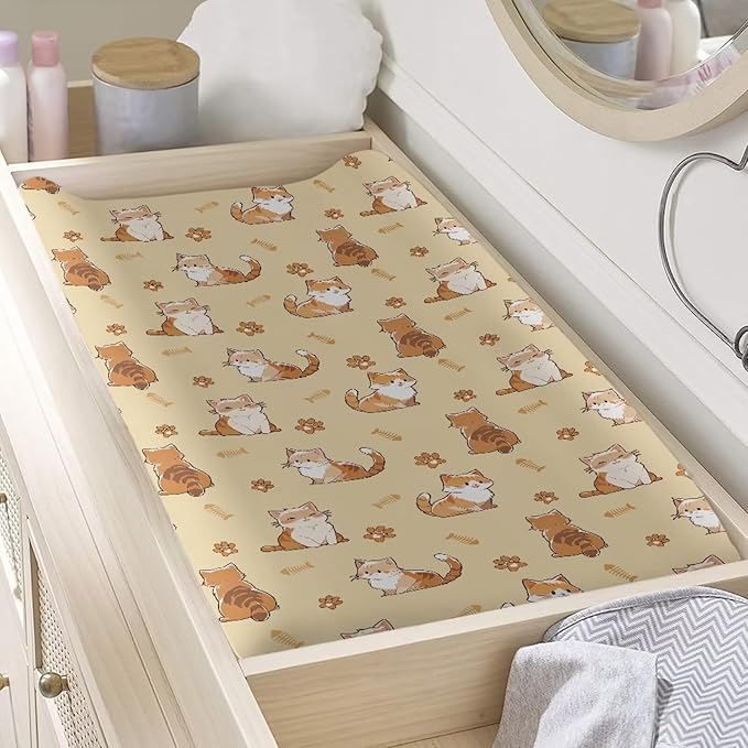 ZDCUSTOM Cartoon Cat Changing Pad Sheets for Boys Girls Lovely Print Changing Table Pads Sheets Animals Soft Breathable Nursery Changing Table Covers