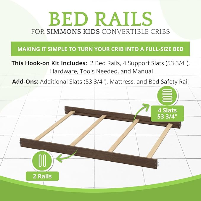 CC KITS Full-Size Conversion Kit Bed Rails Compatible with Simmons Kids Convertible Cribs by Delta Children - Solid Wood Rail - Toddler and Adult Bed Rail for Full-Size (Espresso Truffle, HOOK-ON KIT)