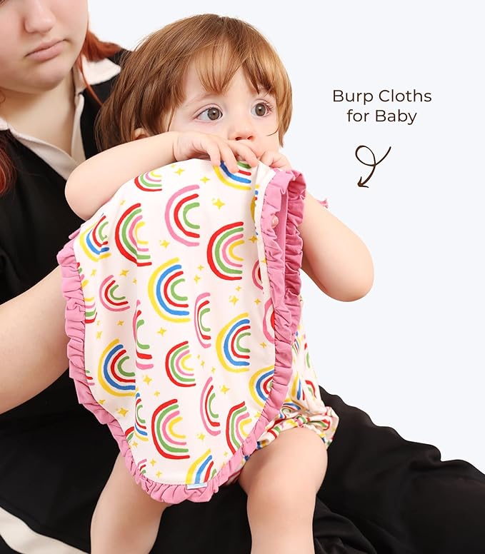 Burp Cloths for Baby Girls,3-Pack Extra Absorbent Burping Cloth Baby Washcloths Towel for Unisex, Viscose Made from Bamboo Strawberry/Rainbow/Pink Egg One Size