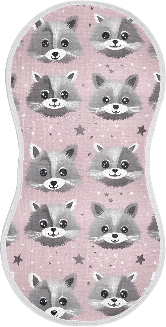 2Pcs Cute Raccoon Burp Cloth,Unisex Large Absorbent Soft Cotton Muslin Burping Cloths for Newborn Boys Girls,11x22in,A111703
