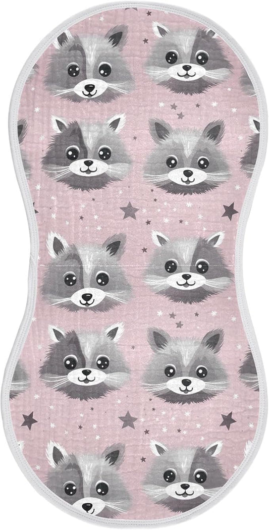 1Pc Cute Raccoon Burp Cloth,Unisex Large Absorbent Soft Cotton Muslin Burping Cloths for Newborn Boys Girls,11x22in,A111703