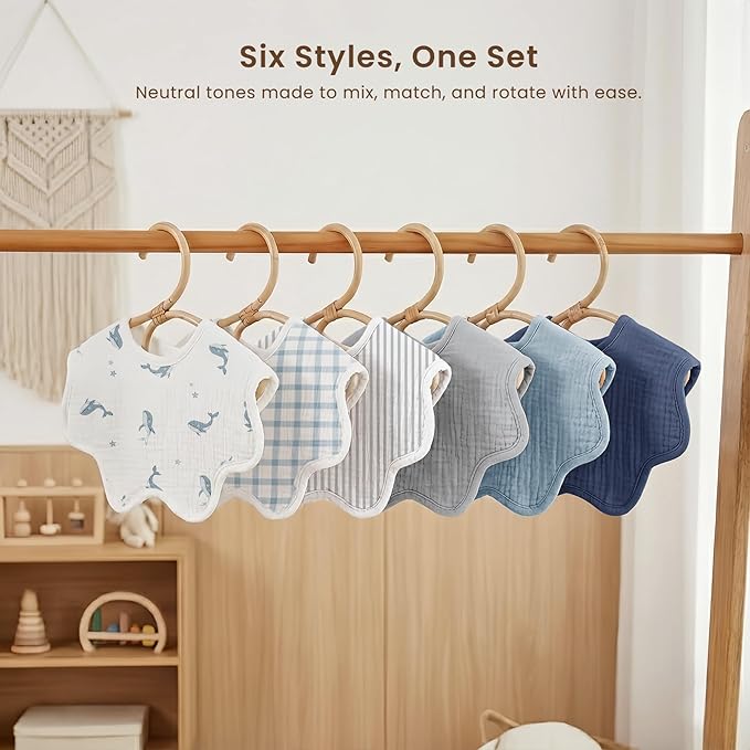 Konssy Muslin Baby Bibs 100% Cotton Absorbent Bandana Drool Bibs for Teething and Drooling, 6-Pack for Baby Boys & Girls